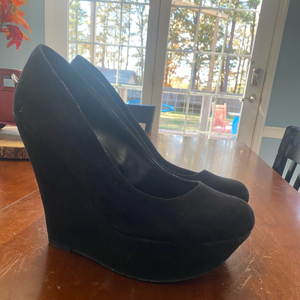 Candies Black Velvet Wedge Heels